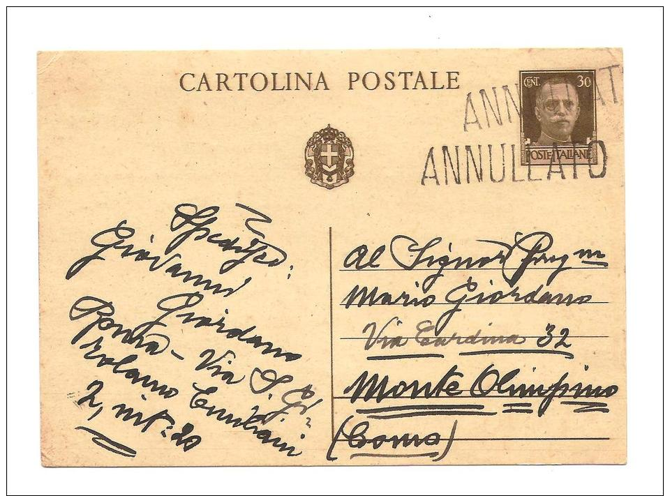 CARTOLINA POSTALE.REGNO.STORIA POSTALE.ANNULLATO..2468 - Storia Postale