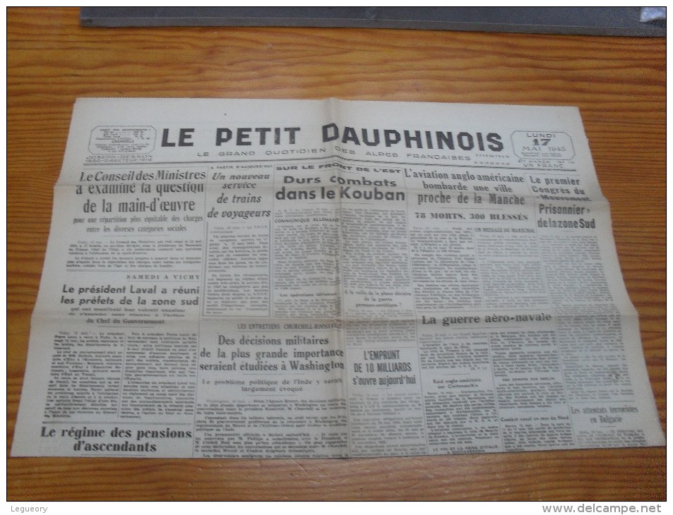 Le Petit Dauphinois  17 Mai  1943 - Andere & Zonder Classificatie