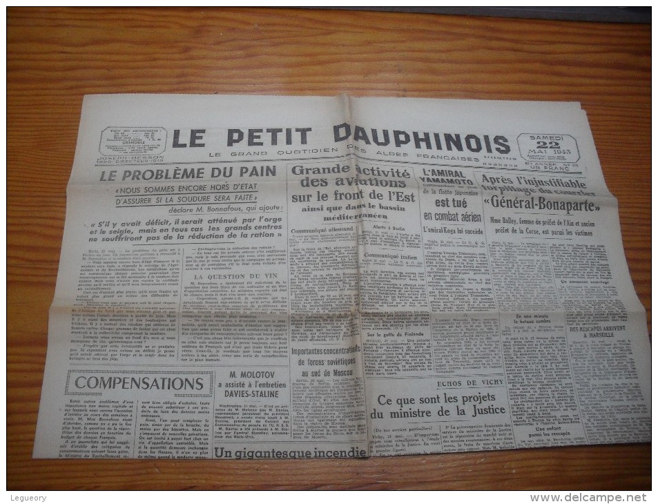 Le Petit Dauphinois  22  Mai  1943 - Sonstige & Ohne Zuordnung