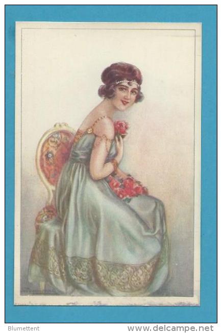 CPA 948-3 Art Nouveau Art Déco Portrait Jeune Femme Fleurs Roses Illustrateur Italien BOMPARD Italie - Bompard, S.