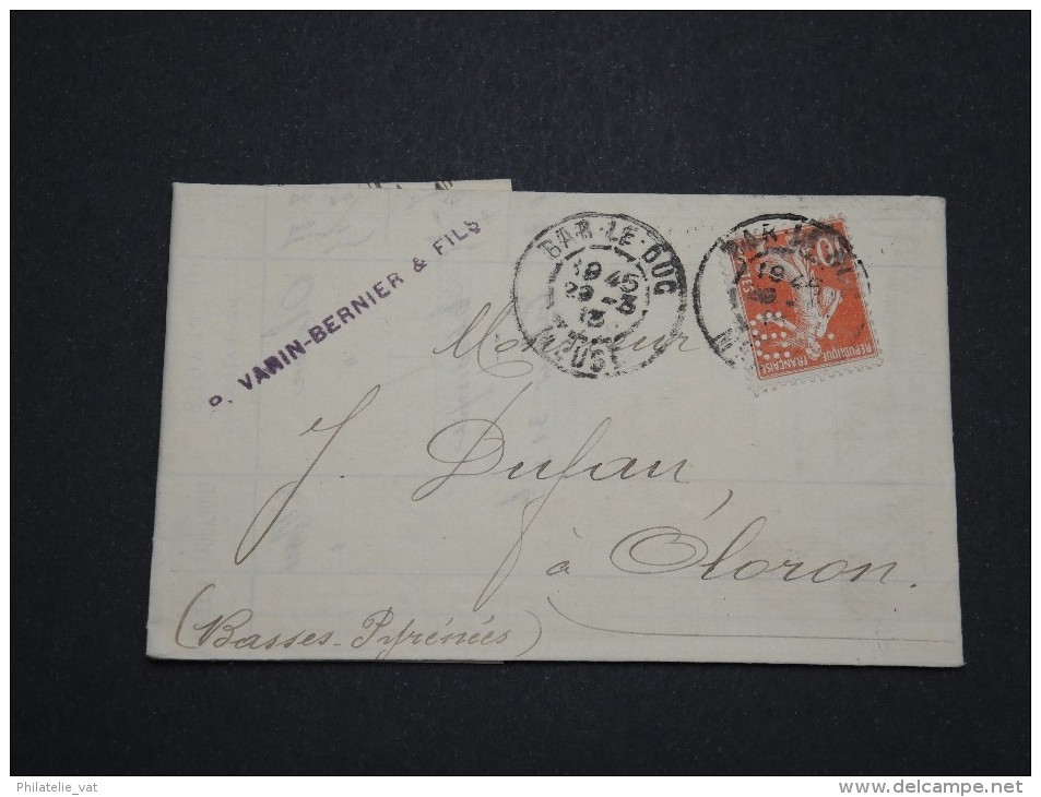 FRANCE - Perforés - Type Semeuse Perforé  VB Sur Lettre ( Avec Texte) - A Voir - Lot  P13598 - Autres & Non Classés