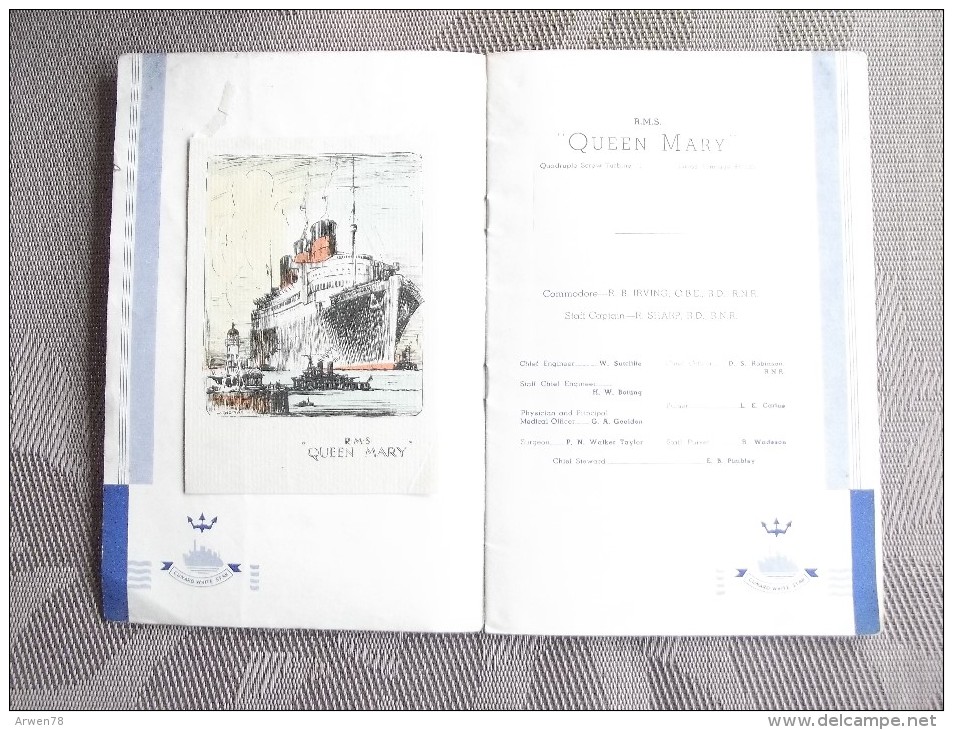 Paquebot Queen Mary Pour New York Le 2 Decembre 1938 Liste Des Passagers Equipage Reglement 20 Pages - United States