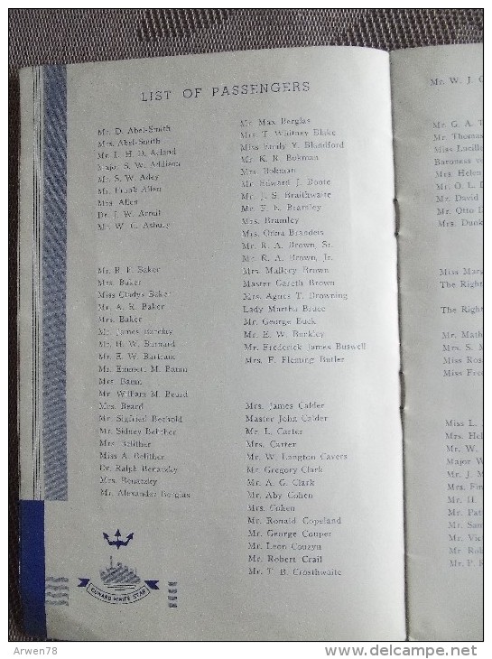 Paquebot Queen Mary Pour New York Le 2 Decembre 1938 Liste Des Passagers Equipage Reglement 20 Pages - United States