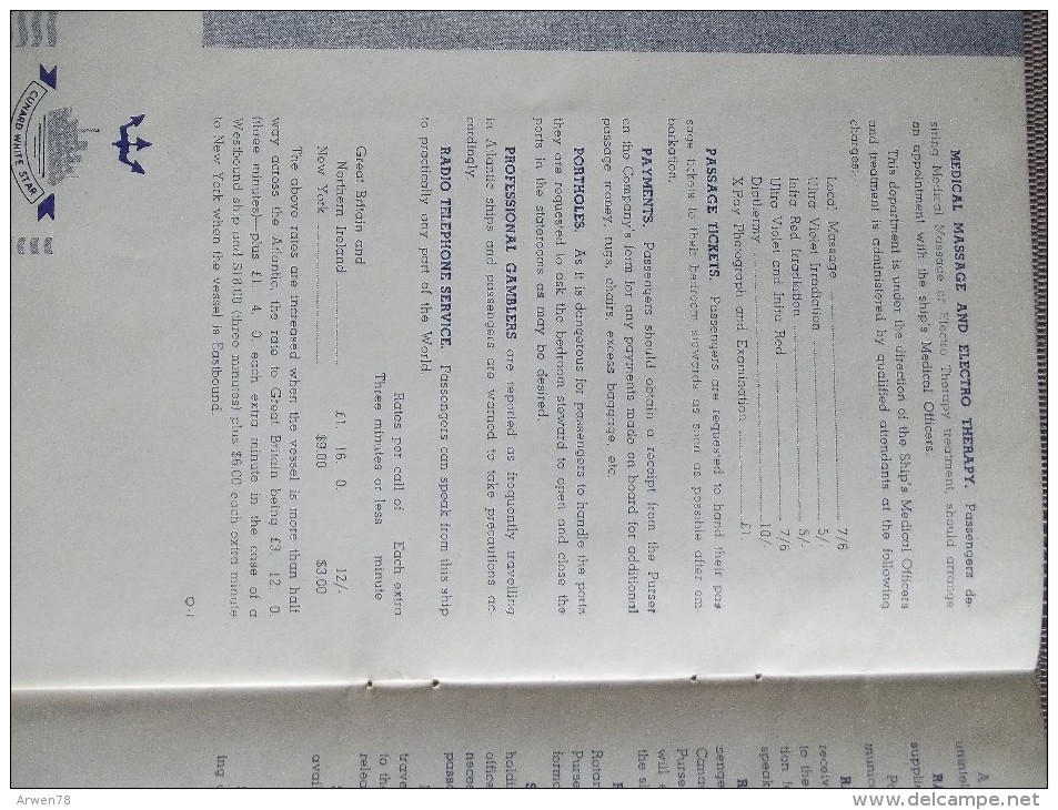 paquebot queen mary pour new york le 2 decembre 1938 liste des passagers equipage reglement 20 pages