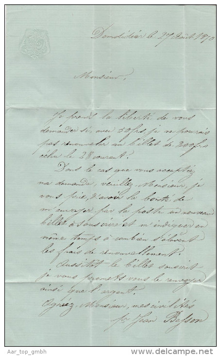 Heimat FR DOMINDIER 1870-08-27 Eingefasster Lang-Stempel Auf Brief Nach Estavayer - Lettres & Documents