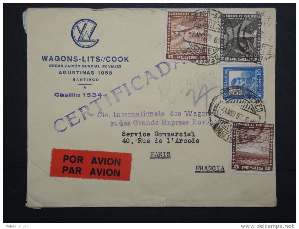 CHILI - Enveloppe Pour La France En 1937 Par Avion ( étiquette) - Aff. Plaisant - A Voir - Lot  P13612 - Chili
