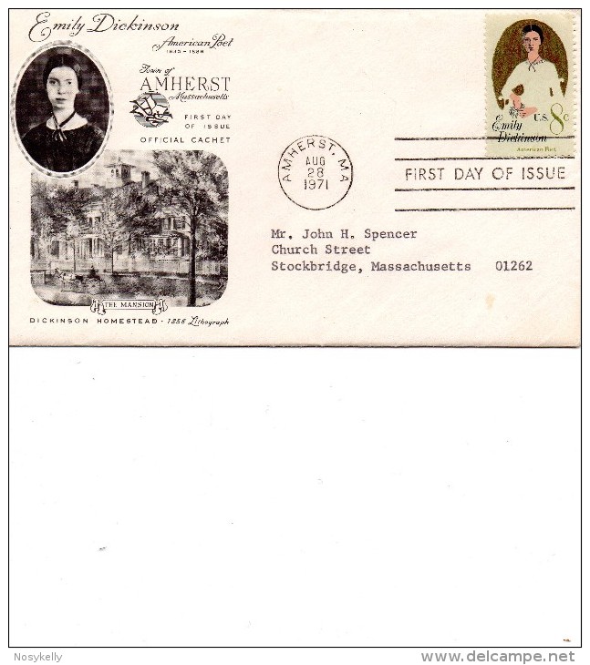 USA 1971-Emily Dickinson-The Mansion, Amherst. Biographie à L'intérieur (inside The Envelope) - Autres & Non Classés