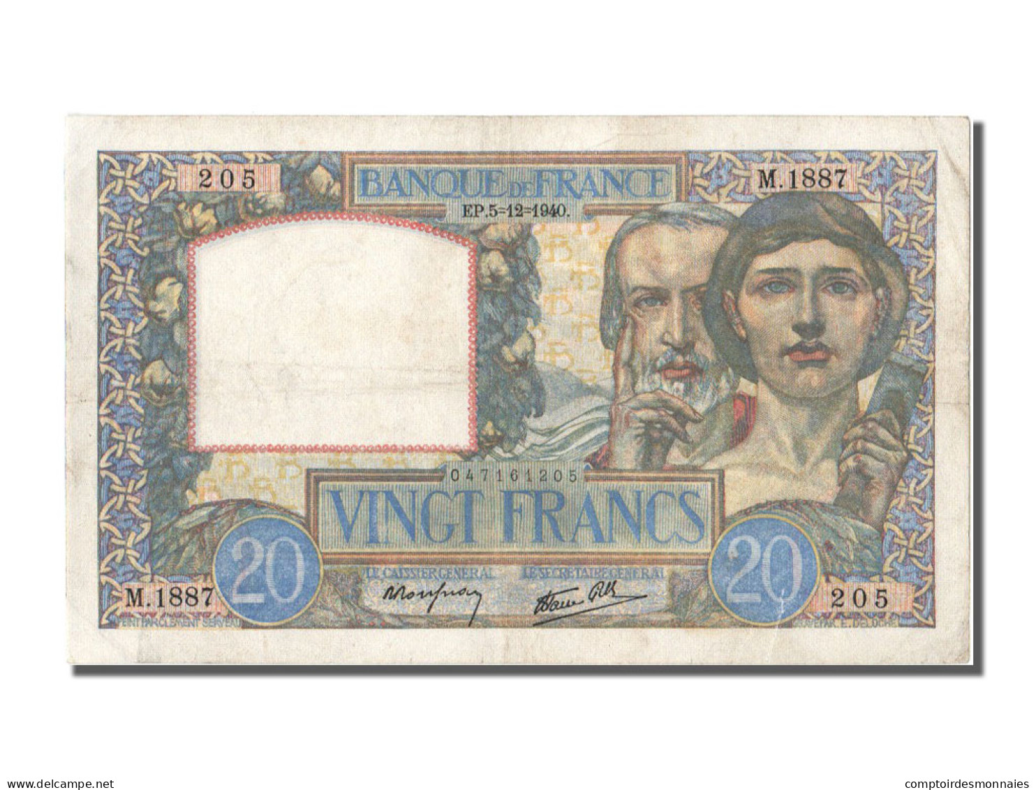 Billet, France, 20 Francs, 20 F 1939-1942 ''Science Et Travail'', 1940 - 20 F 1939-1942 ''Science Et Travail''