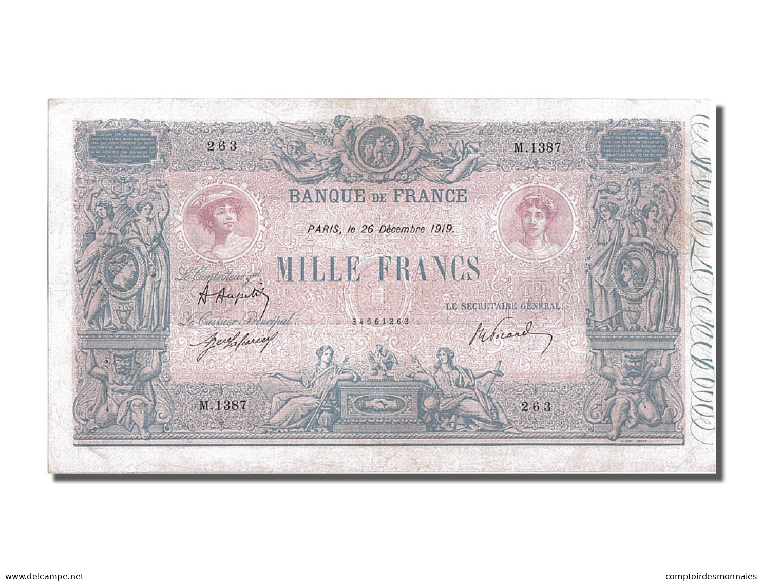 Billet, France, 1000 Francs, 1 000 F 1889-1926 ''Bleu Et Rose'', 1919 - 1 000 F 1889-1926 ''Bleu Et Rose''