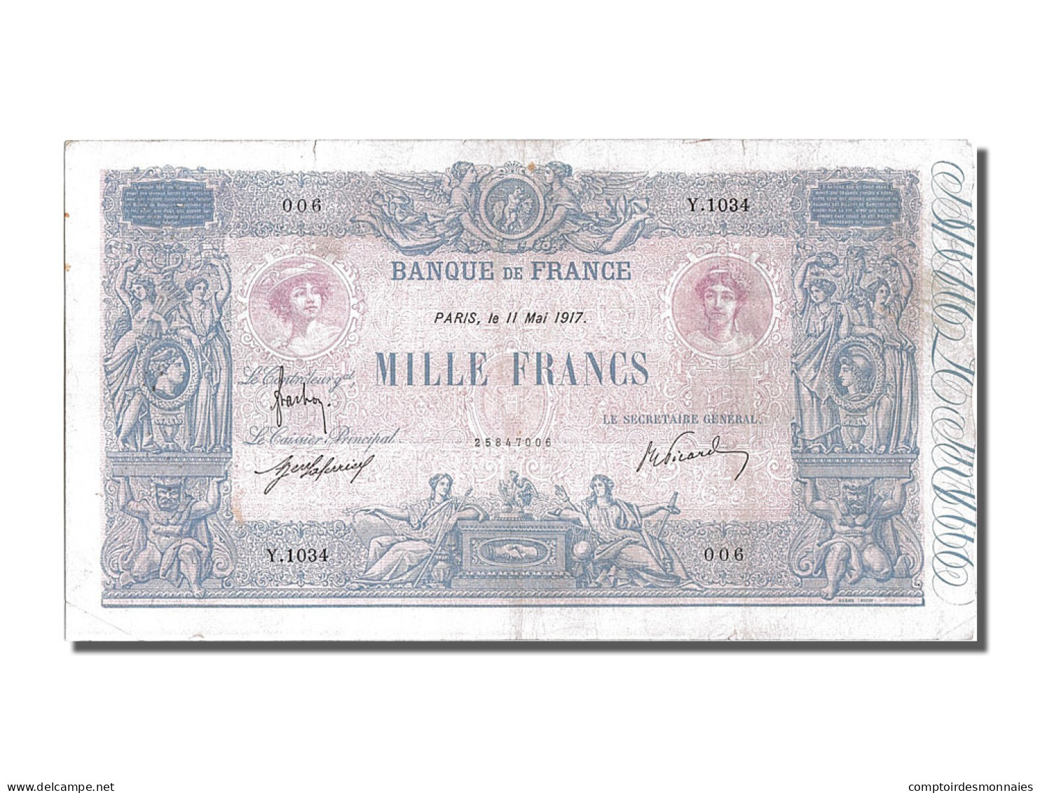 Billet, France, 1000 Francs, 1 000 F 1889-1926 ''Bleu Et Rose'', 1917 - 1 000 F 1889-1926 ''Bleu Et Rose''