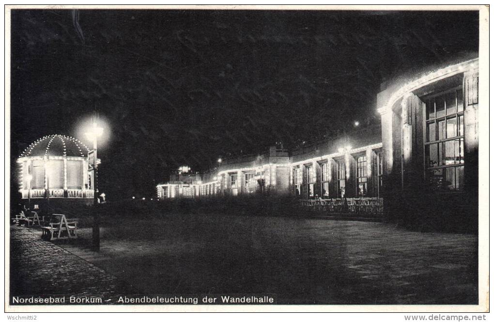 Fotokarte Nordseebad BORKUM - Abendbeleuchtung Der Wandelhalle - Beschrieben - Borkum