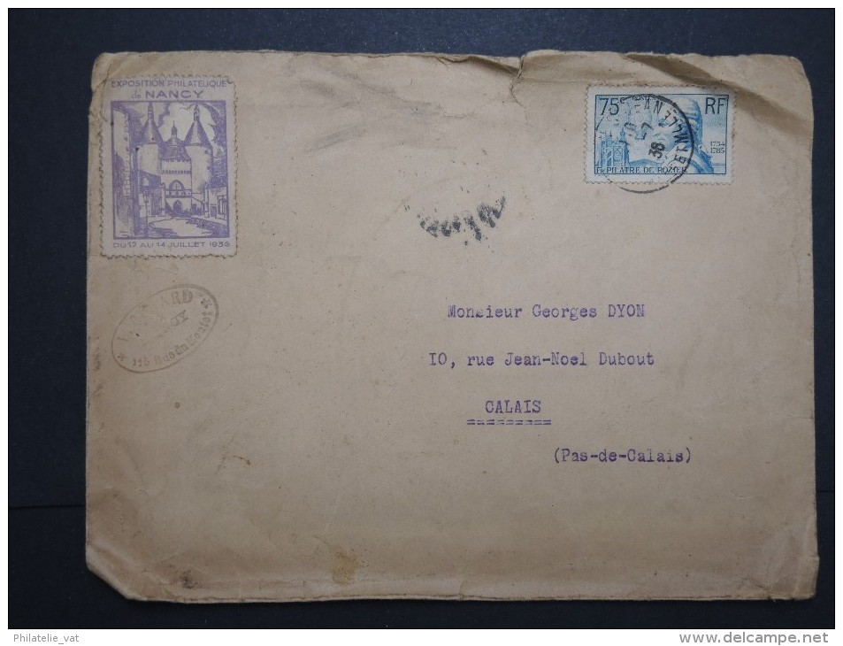 FRANCE - Vignette De L 'exposition De Nancy En 1936 Sur Enveloppe Pour Calais - A Voir - Lot  P13634 - Philatelic Fairs