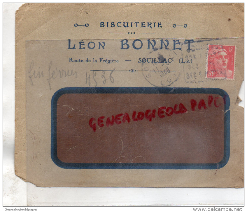 46 - SOUILLAC - ENVELOPPE LEON BONNET - BISCUITERIE - ROUTE DE LA FREGIERE -1948 - 1900 – 1949