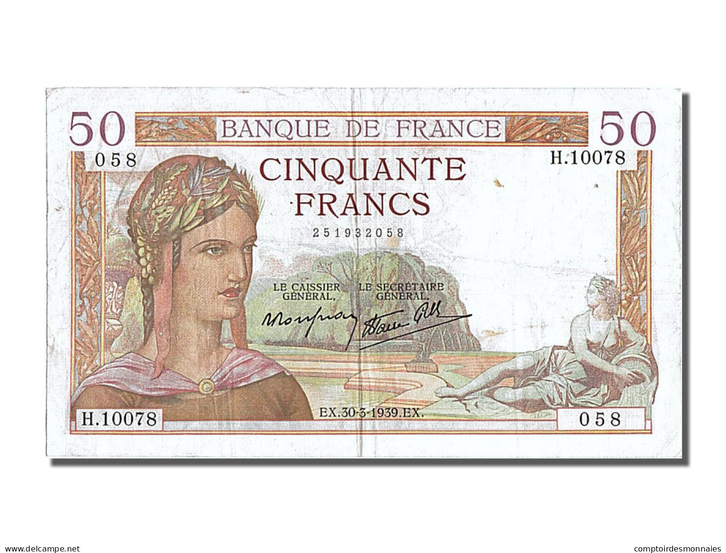 Billet, France, 50 Francs, 50 F 1934-1940 ''Cérès'', 1939, 1939-03-30, TTB+ - 50 F 1934-1940 ''Cérès''