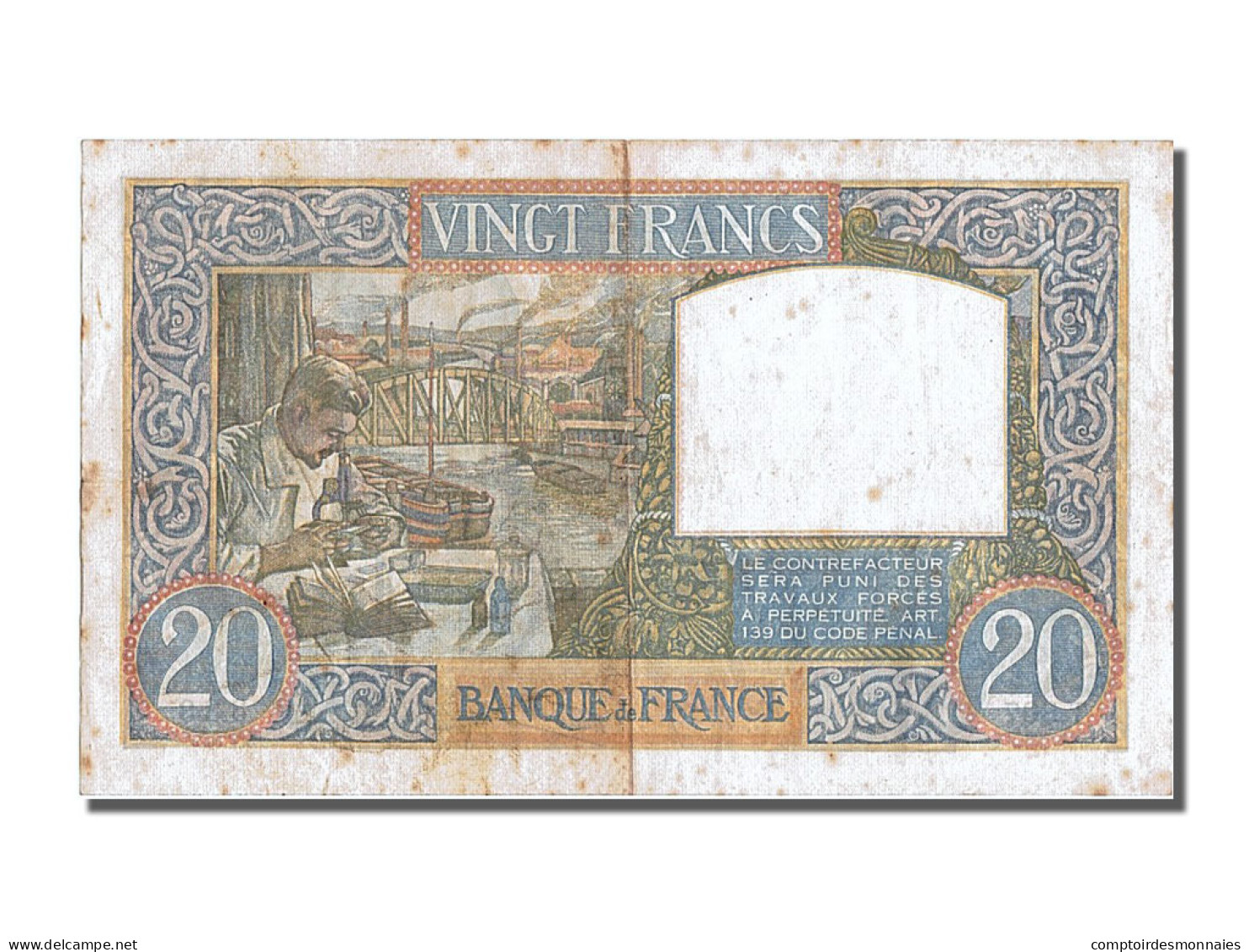 Billet, France, 20 Francs, 20 F 1939-1942 ''Science Et Travail'', 1940 - 20 F 1939-1942 ''Science Et Travail''