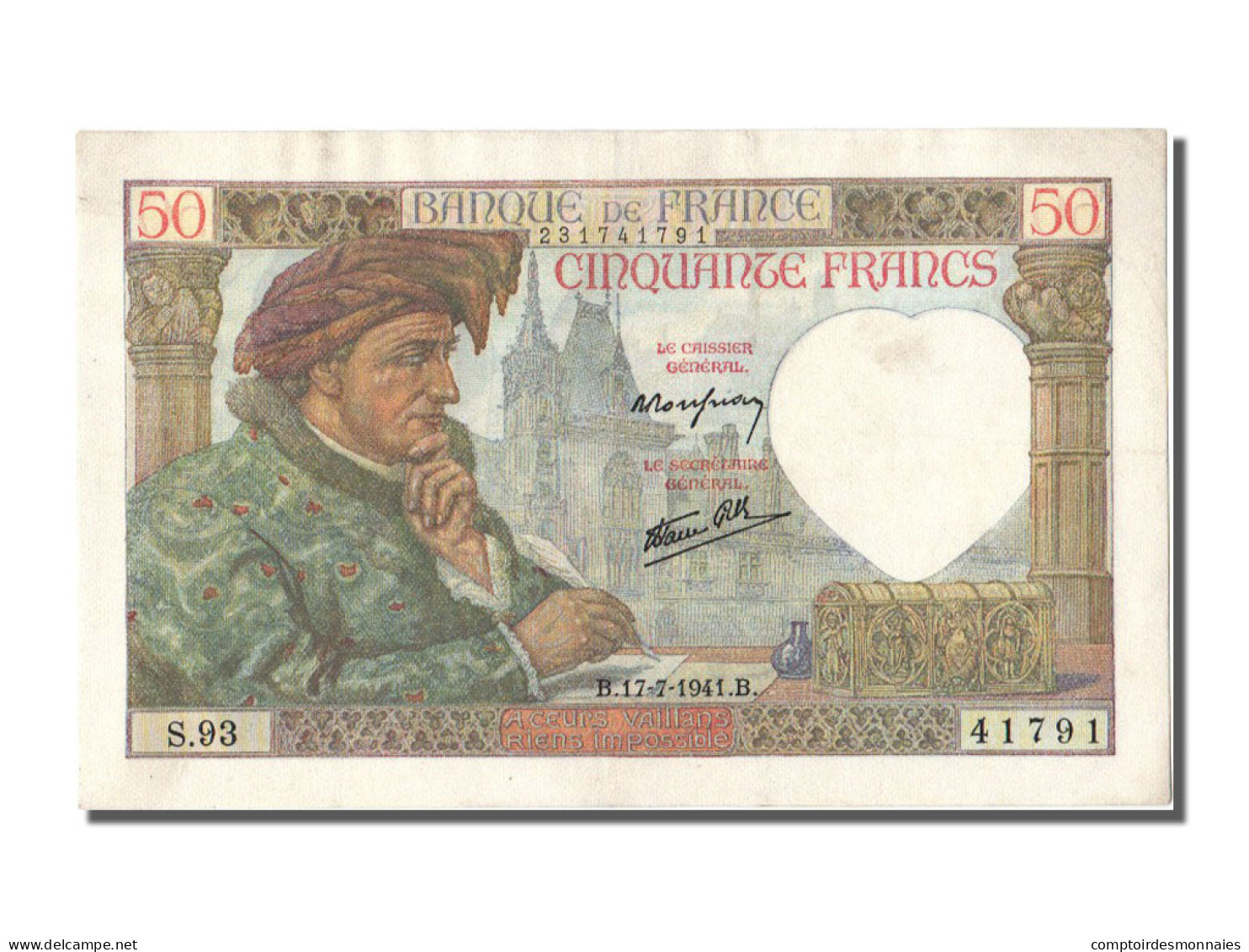 Billet, France, 50 Francs, 50 F 1940-1942 ''Jacques Coeur'', 1941, 1941-07-17 - 50 F 1940-1942 ''Jacques Coeur''