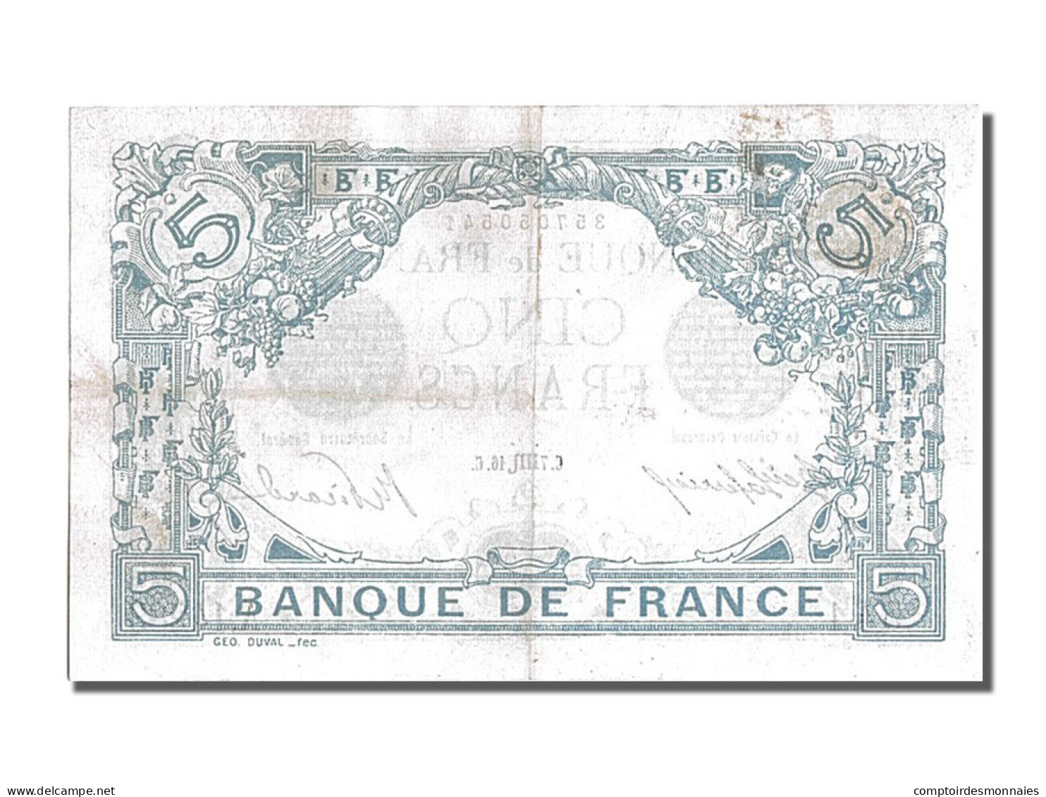 Billet, France, 5 Francs, 5 F 1912-1917 ''Bleu'', 1916, 1916-08-07, TTB+ - 5 F 1912-1917 ''Bleu''