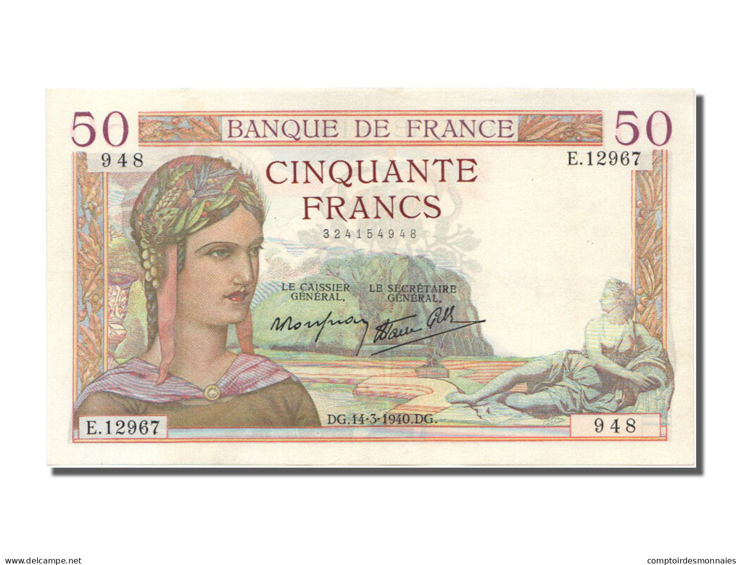 Billet, France, 50 Francs, 50 F 1934-1940 ''Cérès'', 1940, 1940-03-14, SUP+ - 50 F 1934-1940 ''Cérès''