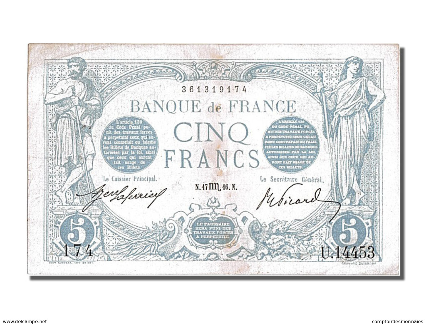 Billet, France, 5 Francs, 5 F 1912-1917 ''Bleu'', 1916, 1916-10-17, TTB+ - 5 F 1912-1917 ''Bleu''