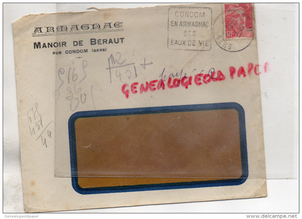 32 - CONDOM - ENVELOPPE ARMAGNAC MANOIR DE BERAUT -1946  GERS - 1900 – 1949