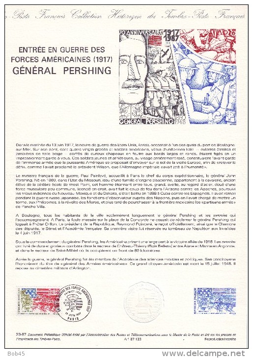 (2675-1987) Document Officiel De La Poste Guerre Forces Américaines Général Pershing Etas Unis USA (N° 23-87) - Documents De La Poste