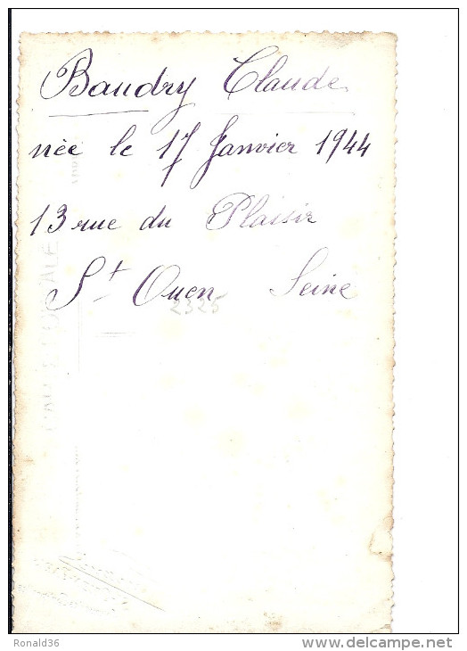 Cpp Portrait De Claude BAUDRY 17 Janvier 1944 13 Rue Du Plaisir SAINT ST OUEN Seine ( Petit Garçon  ) - Genealogy