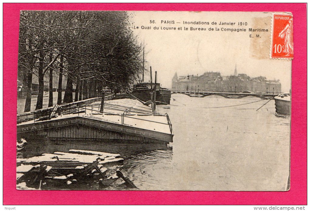 _75 Paris Le Quai Du Louvre Et Le Bureau De La Cie Maritime, Inondation 1910, - Inondations De 1910