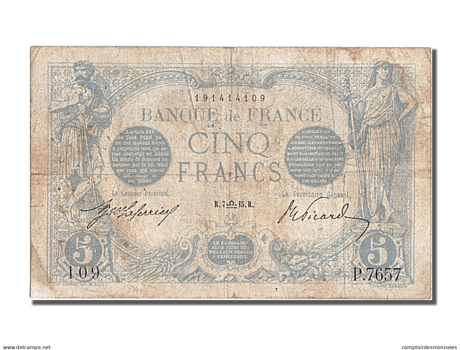 Billet, France, 5 Francs, 5 F 1912-1917 ''Bleu'', 1915, 1915-09-07, TB - 5 F 1912-1917 ''Bleu''