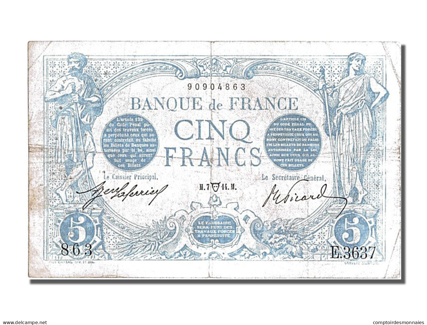 Billet, France, 5 Francs, 5 F 1912-1917 ''Bleu'', 1914, 1914-04-07, TTB - 5 F 1912-1917 ''Bleu''