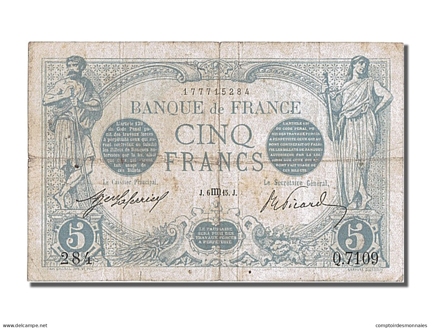 Billet, France, 5 Francs, 5 F 1912-1917 ''Bleu'', 1915, 1915-08-06, TTB - 5 F 1912-1917 ''Bleu''