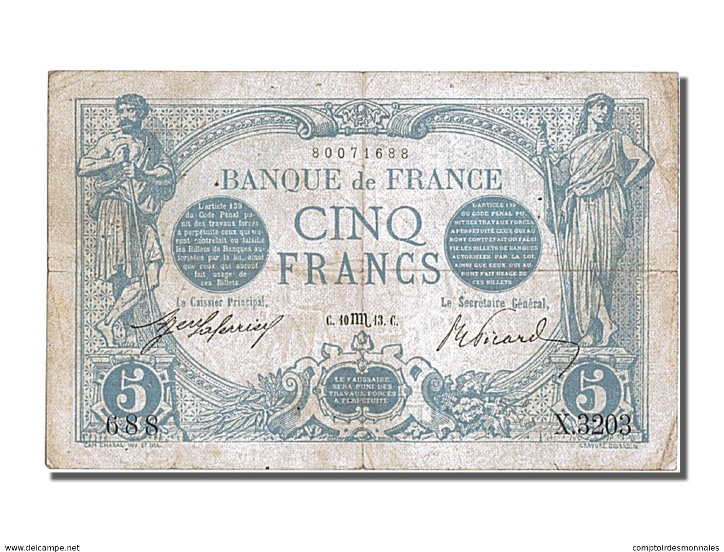 Billet, France, 5 Francs, 5 F 1912-1917 ''Bleu'', 1913, 1913-10-10, TTB - 5 F 1912-1917 ''Bleu''