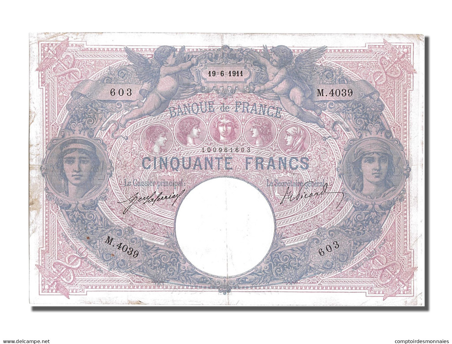 Billet, France, 50 Francs, 50 F 1889-1927 ''Bleu Et Rose'', 1911, 1911-06-19 - 50 F 1889-1927 ''Bleu Et Rose''