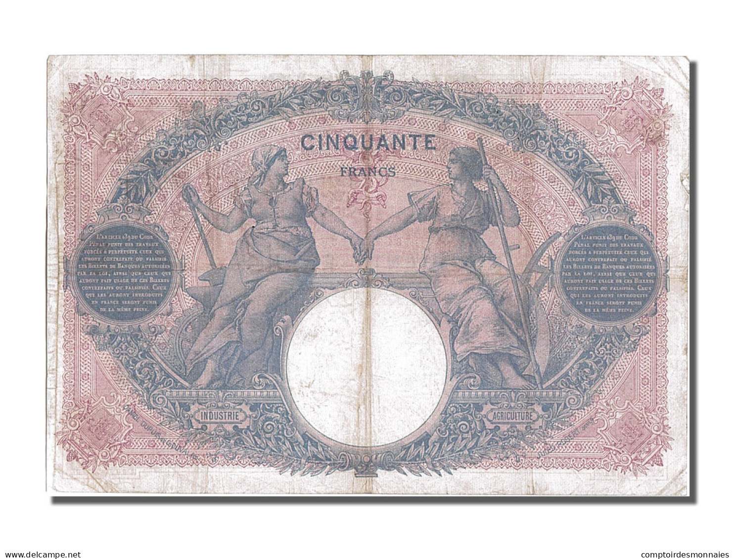 Billet, France, 50 Francs, 50 F 1889-1927 ''Bleu Et Rose'', 1907, 1907-08-29 - 50 F 1889-1927 ''Bleu Et Rose''