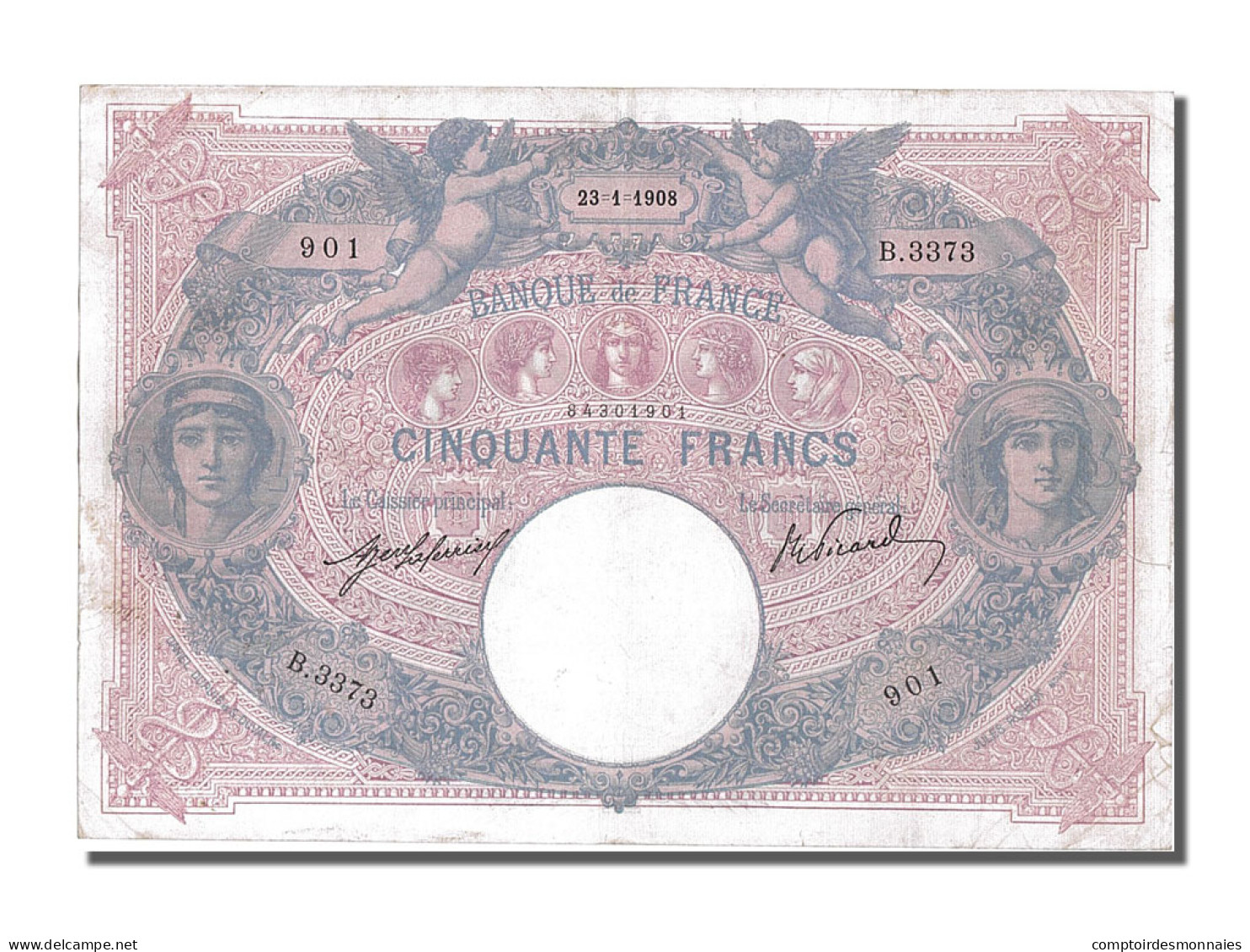 Billet, France, 50 Francs, 50 F 1889-1927 ''Bleu Et Rose'', 1908, 1908-01-23 - 50 F 1889-1927 ''Bleu Et Rose''