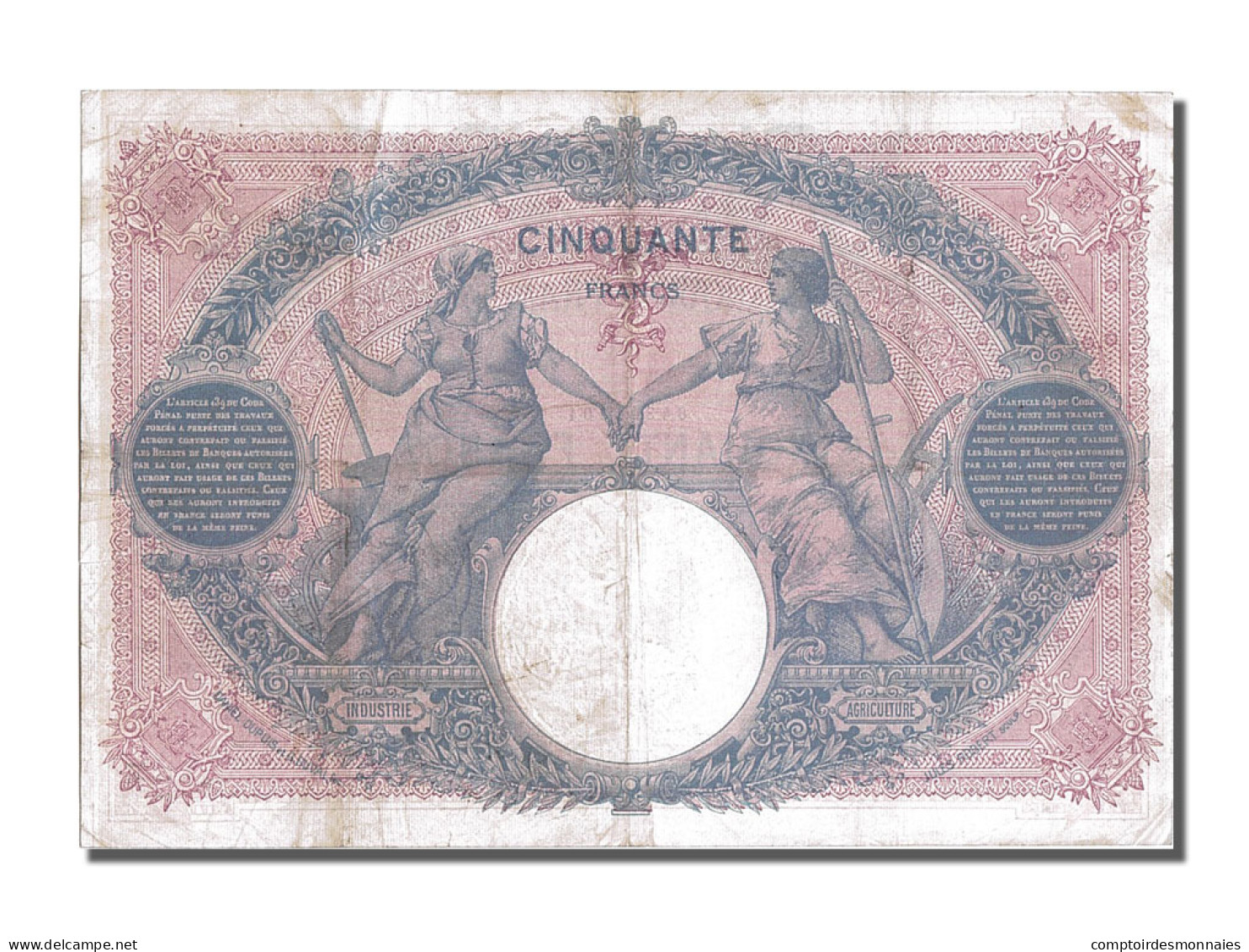 Billet, France, 50 Francs, 50 F 1889-1927 ''Bleu Et Rose'', 1908, 1908-01-23 - 50 F 1889-1927 ''Bleu Et Rose''