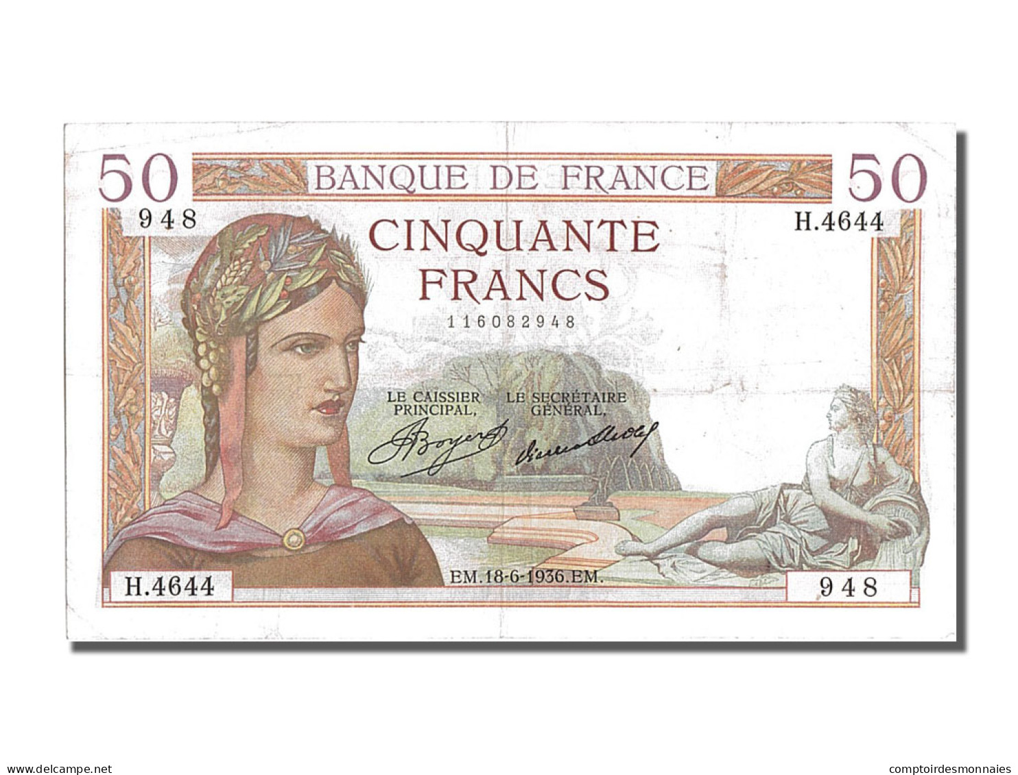 Billet, France, 50 Francs, 50 F 1934-1940 ''Cérès'', 1936, 1936-06-18, TTB+ - 50 F 1934-1940 ''Cérès''