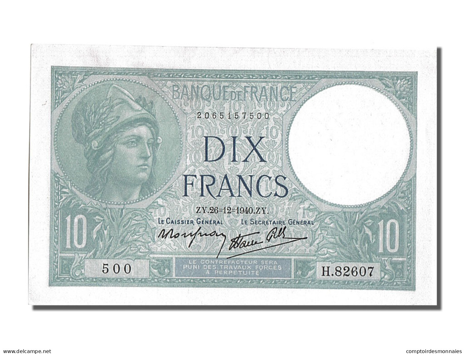 Billet, France, 10 Francs, 10 F 1916-1942 ''Minerve'', 1940, 1940-12-26, NEUF - 10 F 1916-1942 ''Minerve''