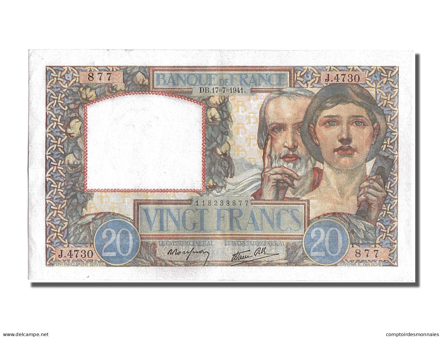 Billet, France, 20 Francs, 20 F 1939-1942 ''Science Et Travail'', 1941 - 20 F 1939-1942 ''Science Et Travail''