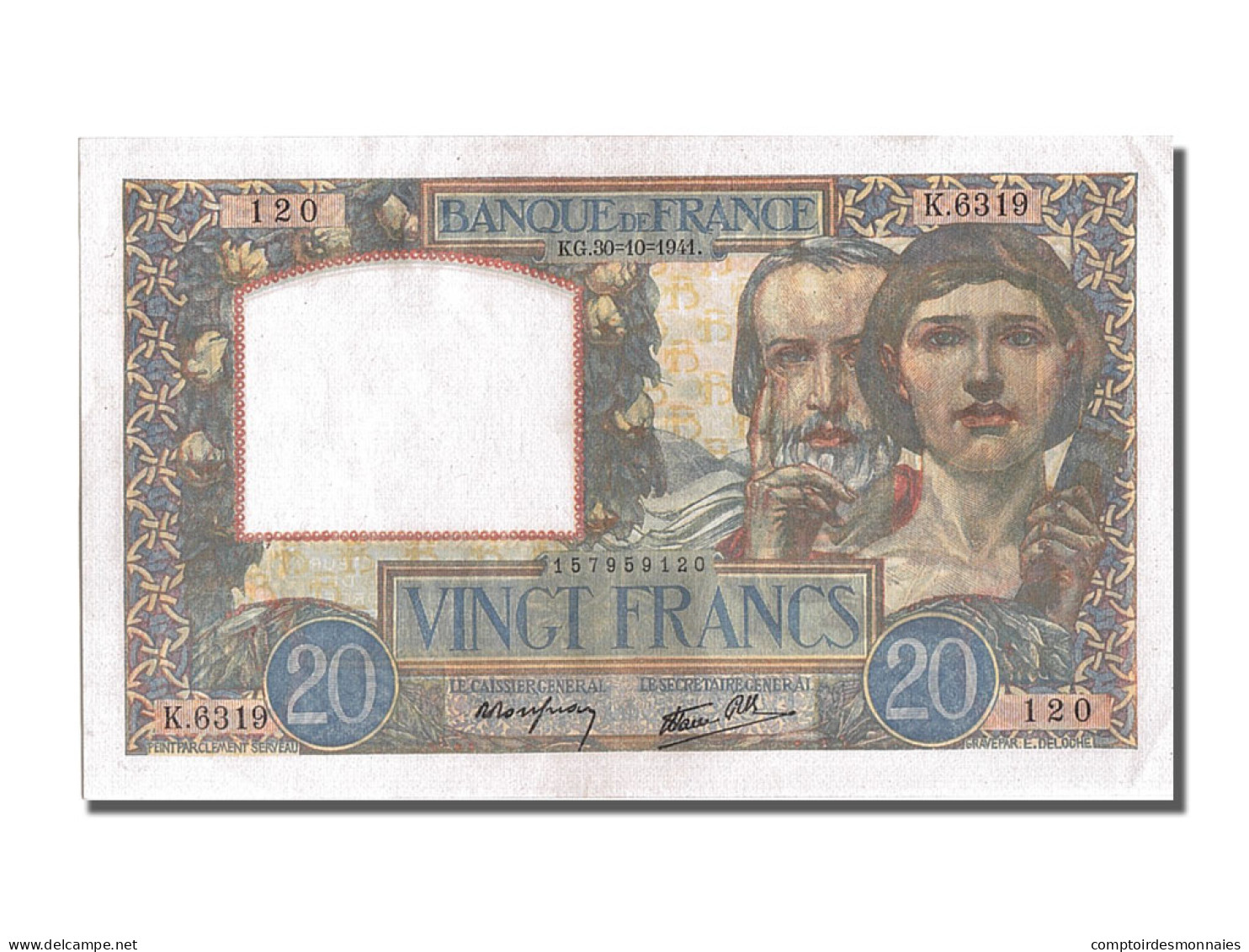 Billet, France, 20 Francs, 20 F 1939-1942 ''Science Et Travail'', 1941 - 20 F 1939-1942 ''Science Et Travail''