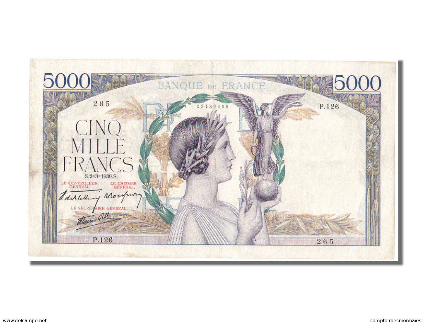 Billet, France, 5000 Francs, 5 000 F 1934-1944 ''Victoire'', 1939, 1939-03-02 - 5 000 F 1934-1944 ''Victoire''