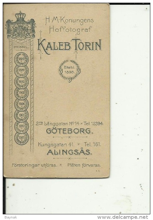 ZW27  -  CABINET  PHOTO, CDV  -  SWEDEN  -  GOTEBORG, ALINGSAS  -  BABY --  PHOTOGR.: KALEB TORIN  --  10,5 Cm X 6,5 Cm - Alte (vor 1900)