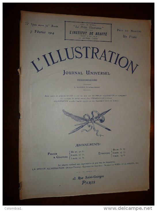 L'ILLUSTRATION N° 3702 Du 7 Fevrier 1914 - L'Illustration