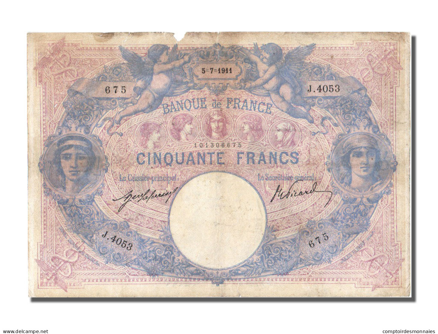 Billet, France, 50 Francs, 50 F 1889-1927 ''Bleu Et Rose'', 1911, 1911-07-05 - 50 F 1889-1927 ''Bleu Et Rose''