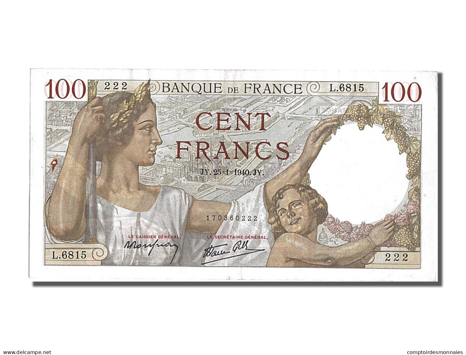 Billet, France, 100 Francs, 100 F 1939-1942 ''Sully'', 1940, 1940-01-25, TTB+ - 100 F 1939-1942 ''Sully''