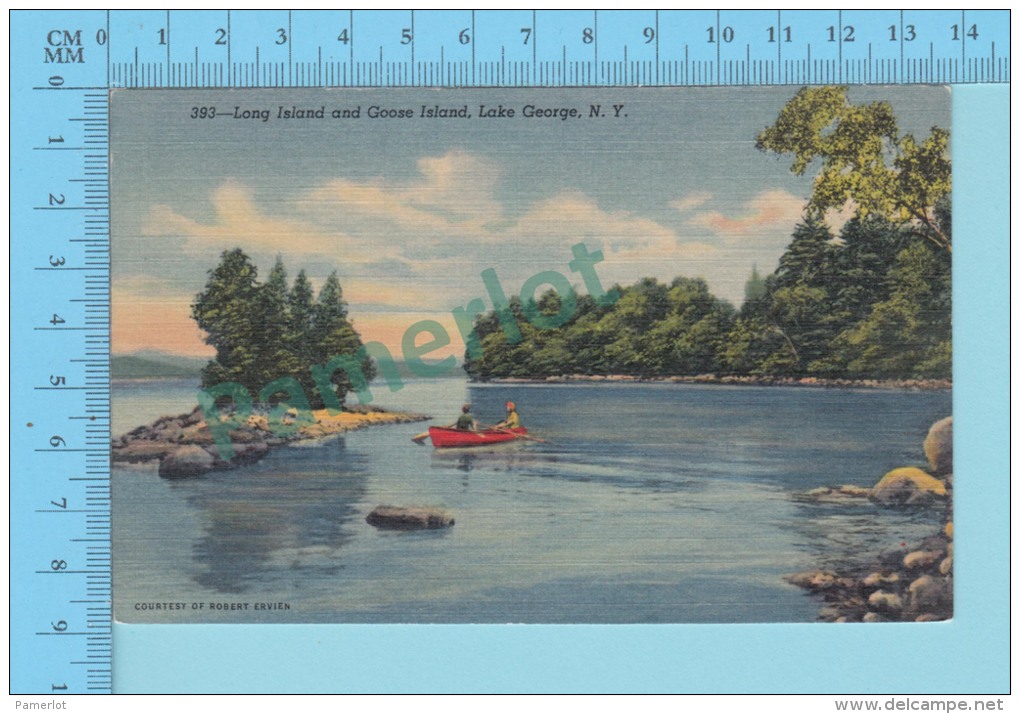 USA New York  ( Long Island &amp; Goose Ilsand Lake George )  CPSM Linen Post Card 2 Scans - Lake George