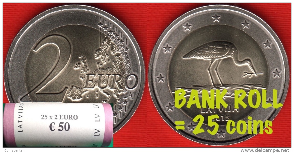 WHOLESALE (25 Coins): Latvia 2 Euro 2015 "Stork" BiMetallic UNC - Latvia