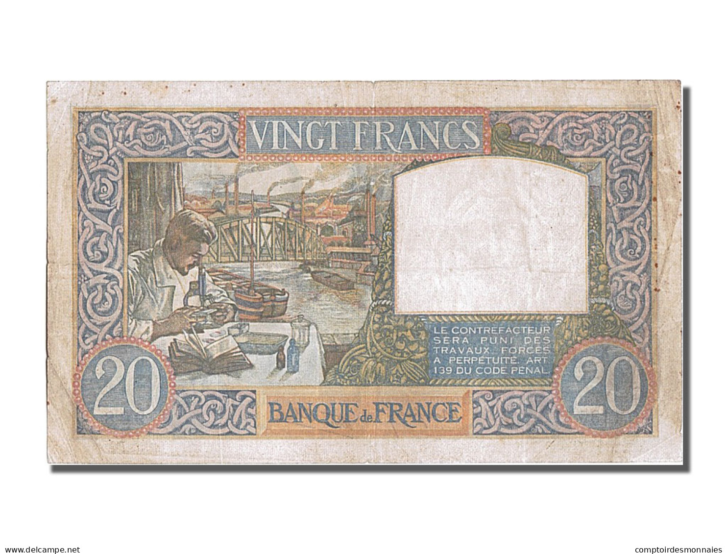 Billet, France, 20 Francs, 20 F 1939-1942 ''Science Et Travail'', 1940 - 20 F 1939-1942 ''Science Et Travail''