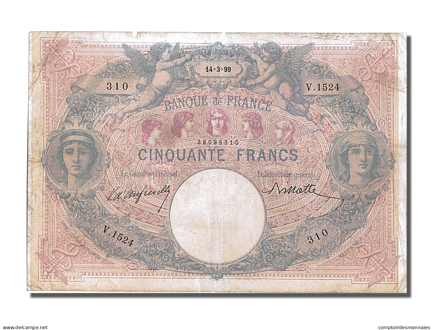 Billet, France, 50 Francs, 50 F 1889-1927 ''Bleu Et Rose'', 1899, 1899-03-14 - 50 F 1889-1927 ''Bleu Et Rose''