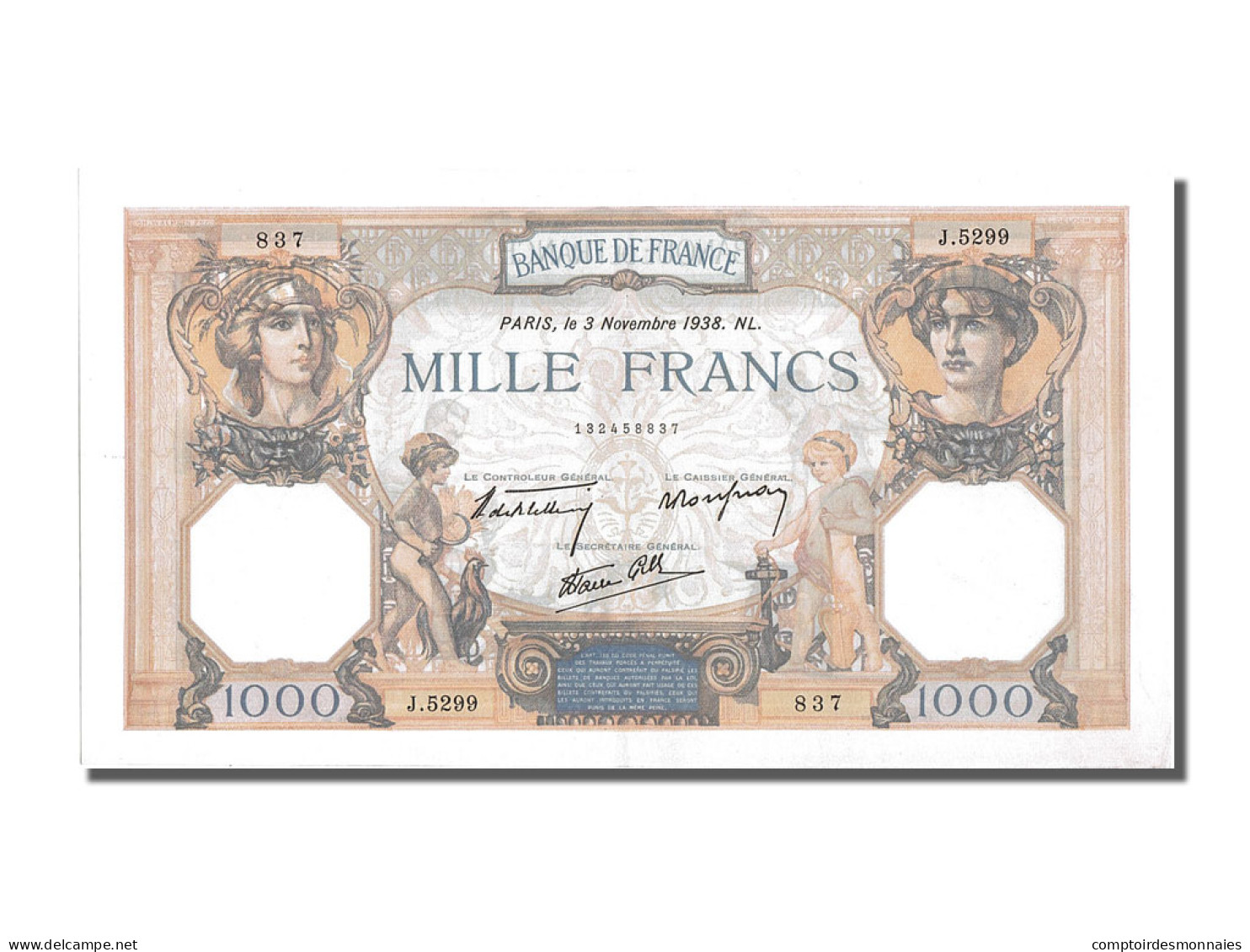 Billet, France, 500 Francs, 1 000 F 1927-1940 ''Cérès Et Mercure'', 1939 - 1 000 F 1927-1940 ''Cérès Et Mercure''