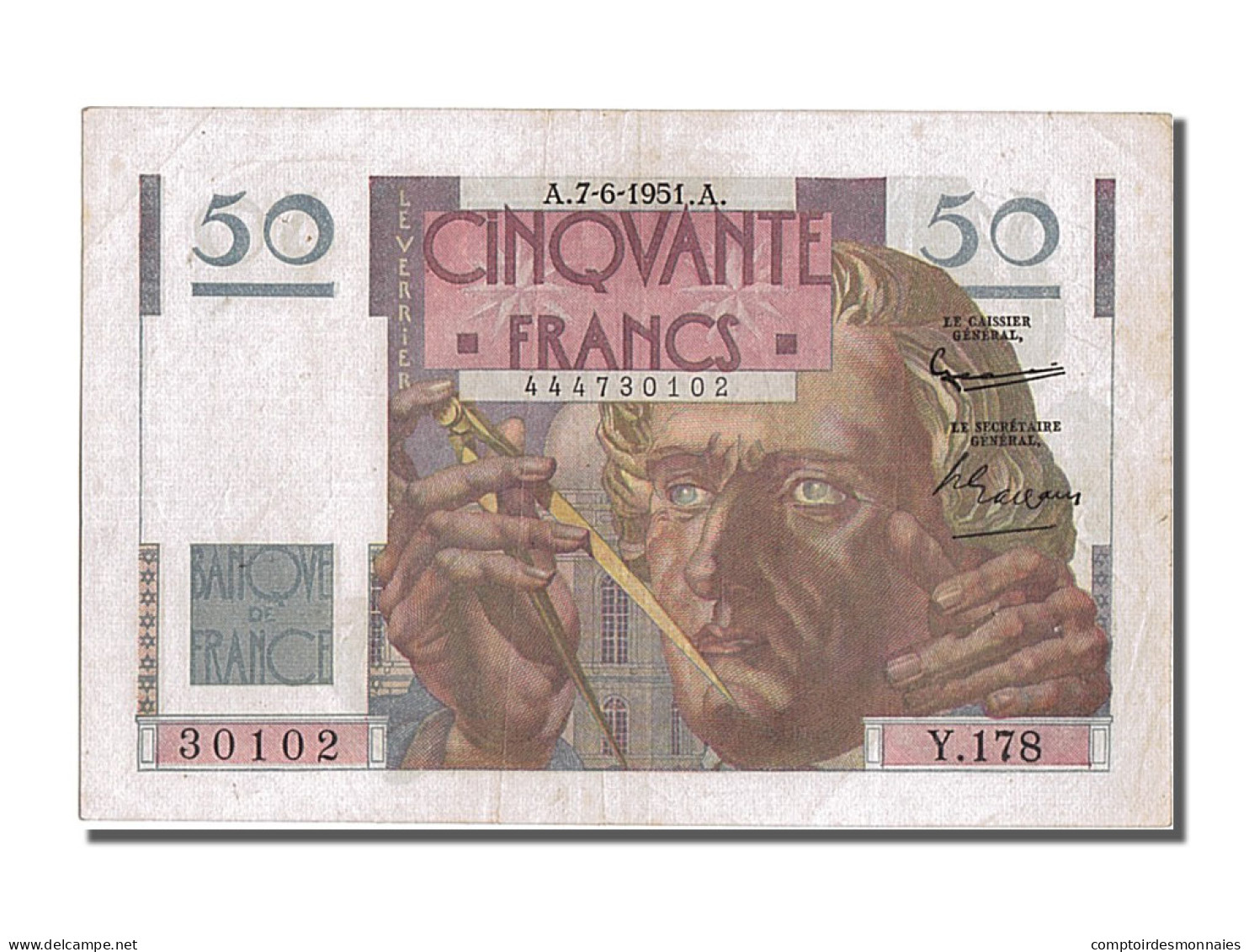 Billet, France, 50 Francs, 50 F 1946-1951 ''Le Verrier'', 1951, 1951-06-07 - 50 F 1946-1951 ''Le Verrier''